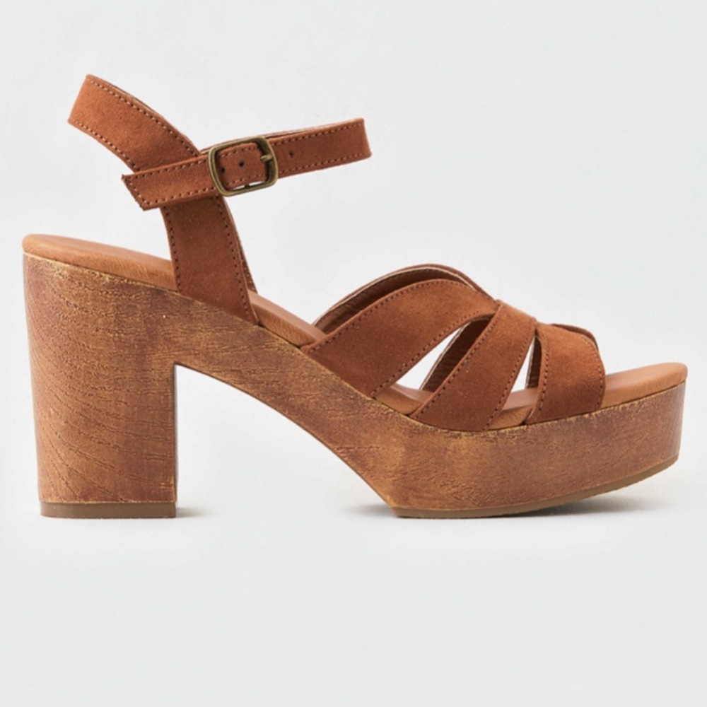 LAST 1 👡 VEGAN WOODEN PLATFORM SANDAL SHOES Sz 8 - Picture 2 of 7